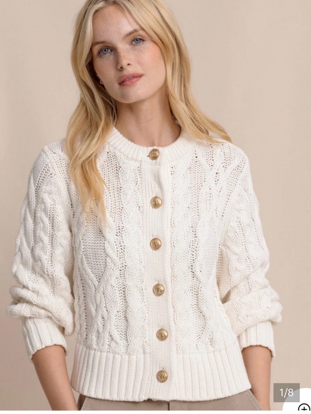 J.Crew Cardigan Womens Large BM175 Cable Knit Lambswool Cream Gold Buttons